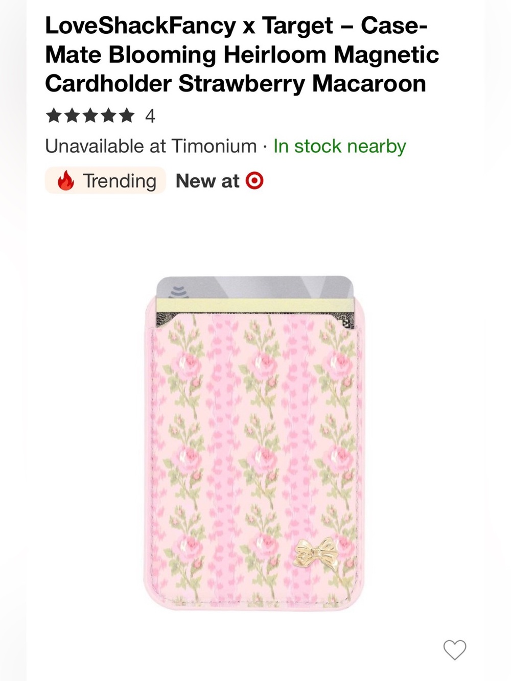 LoveShackFancy x Target Pink Floral Card Pocket with Gold Bow Accent